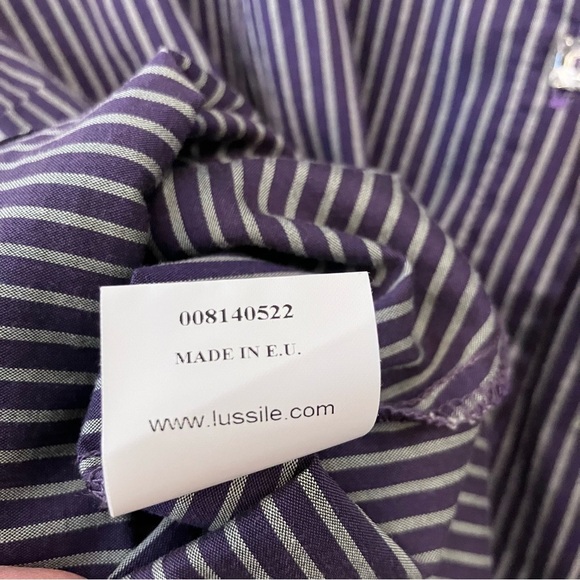 VTG Lissile Women’s Purple Stripe XXL long Sleeve Blouse Epaulette Preppy - Picture 11 of 12